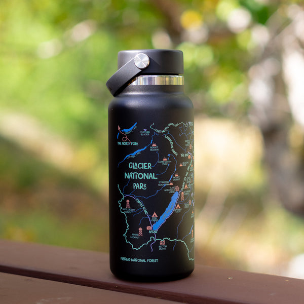 Glacier Map Hydro Flask - Black