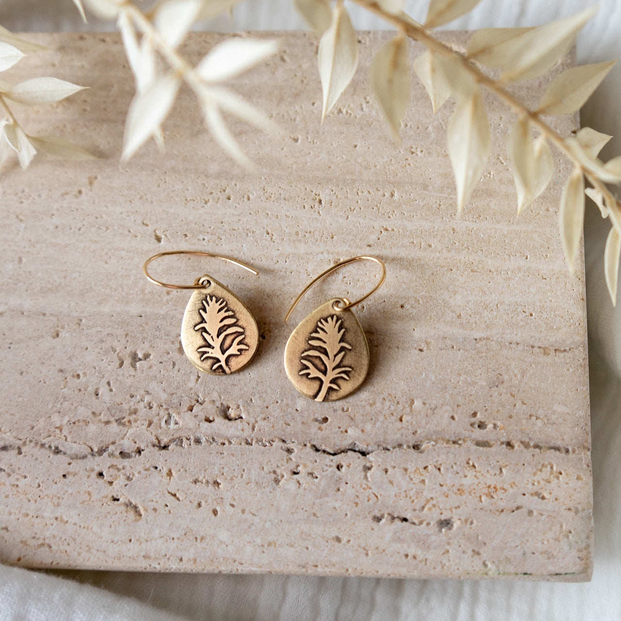 Indian Paintbrush Earrings - Brass