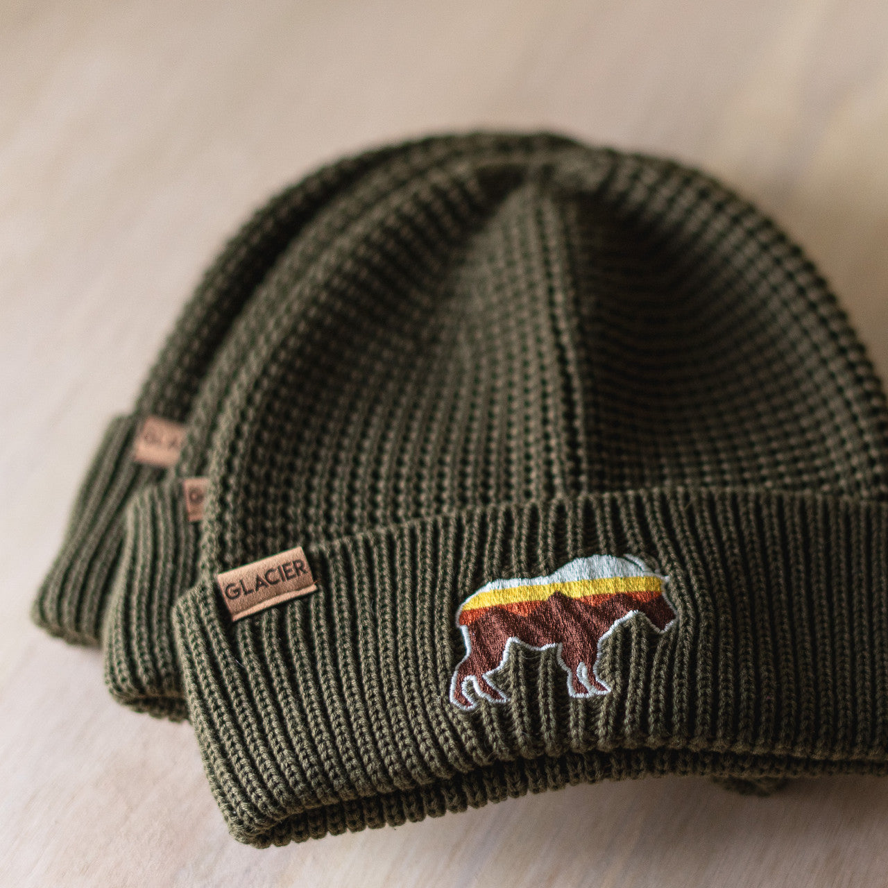 Waffle Knit Cuffed Beanie with Goat