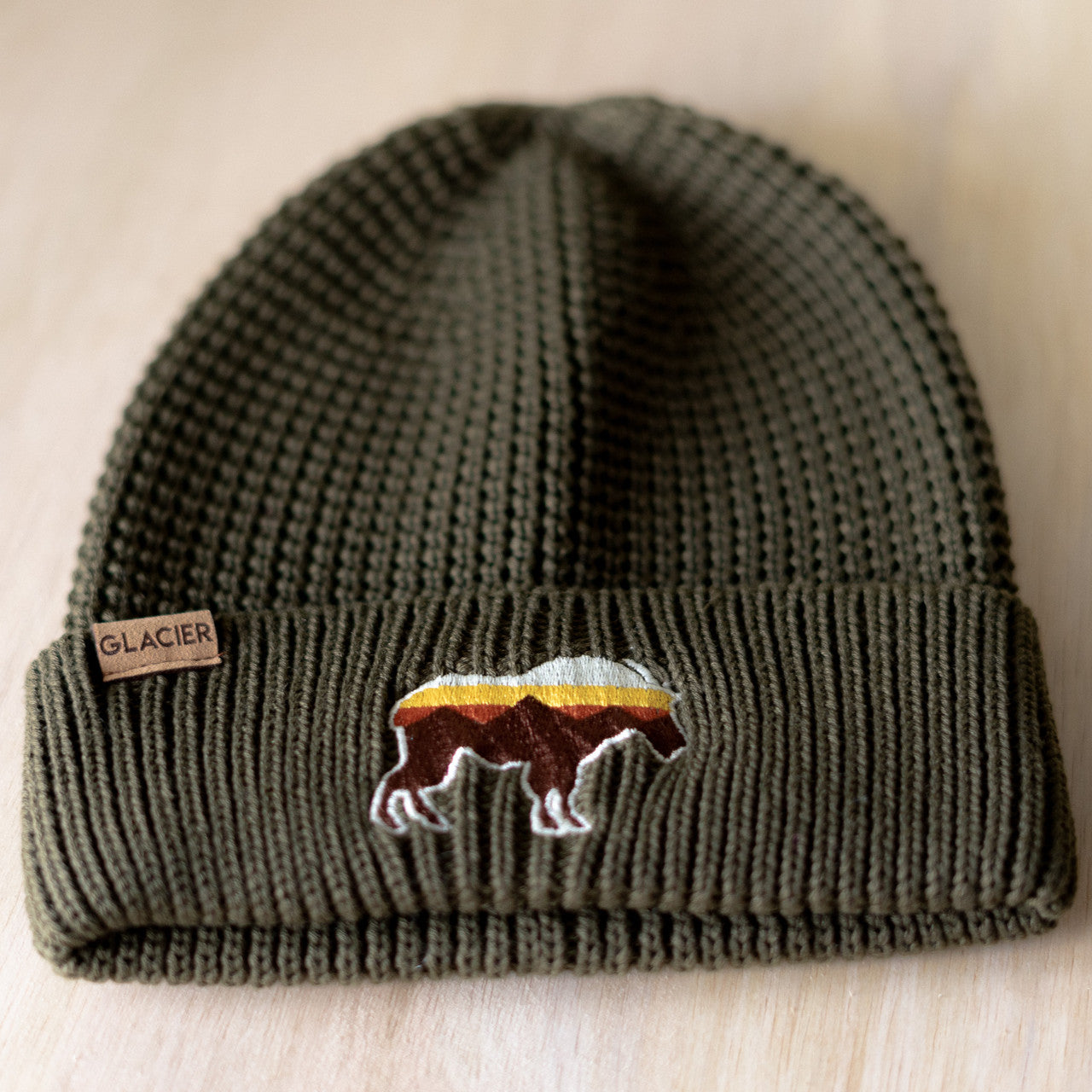 Waffle Knit Cuffed Beanie with Goat