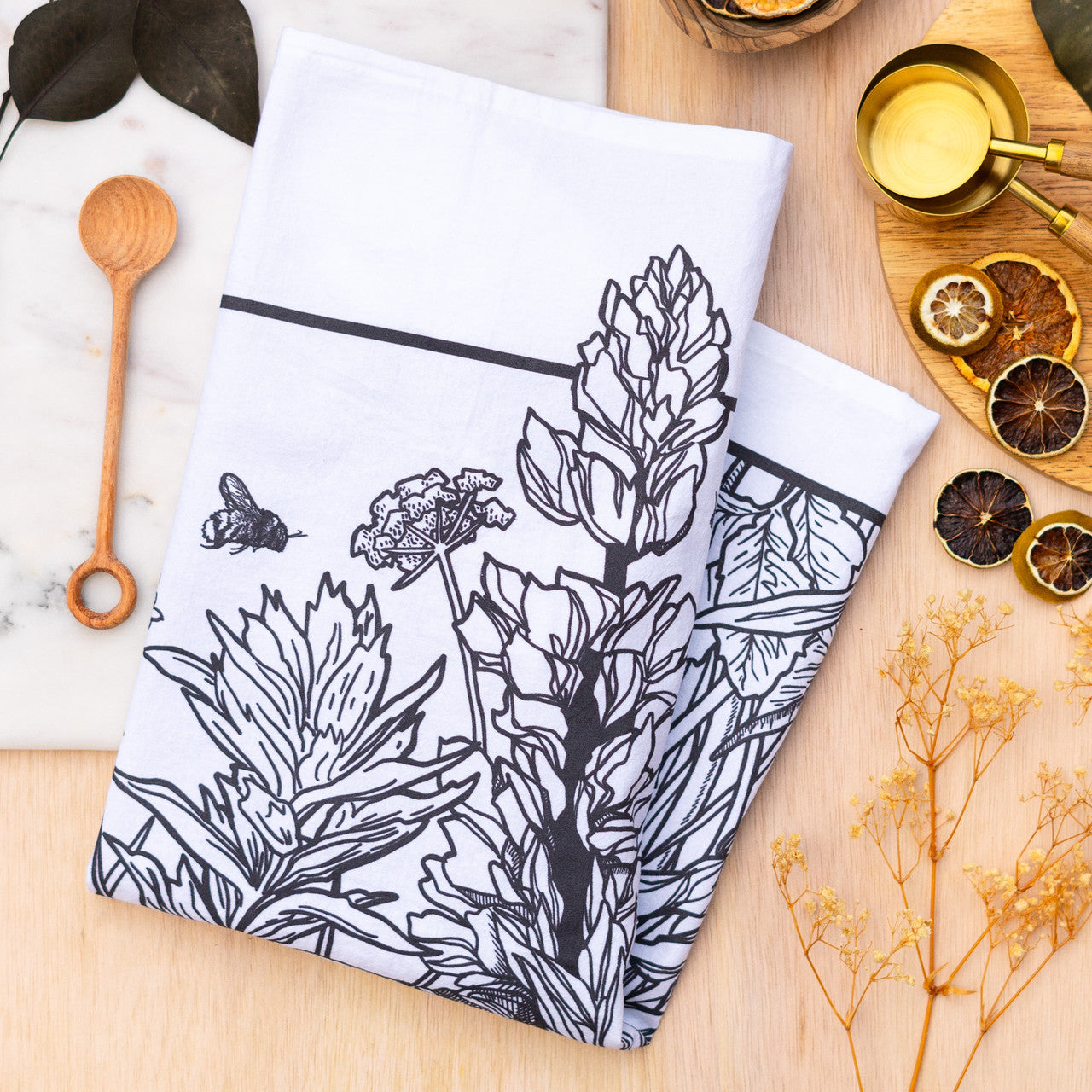 Wildflowers and Bees Tea Towel
