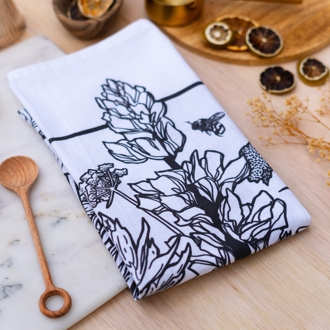 Wildflowers and Bees Tea Towel