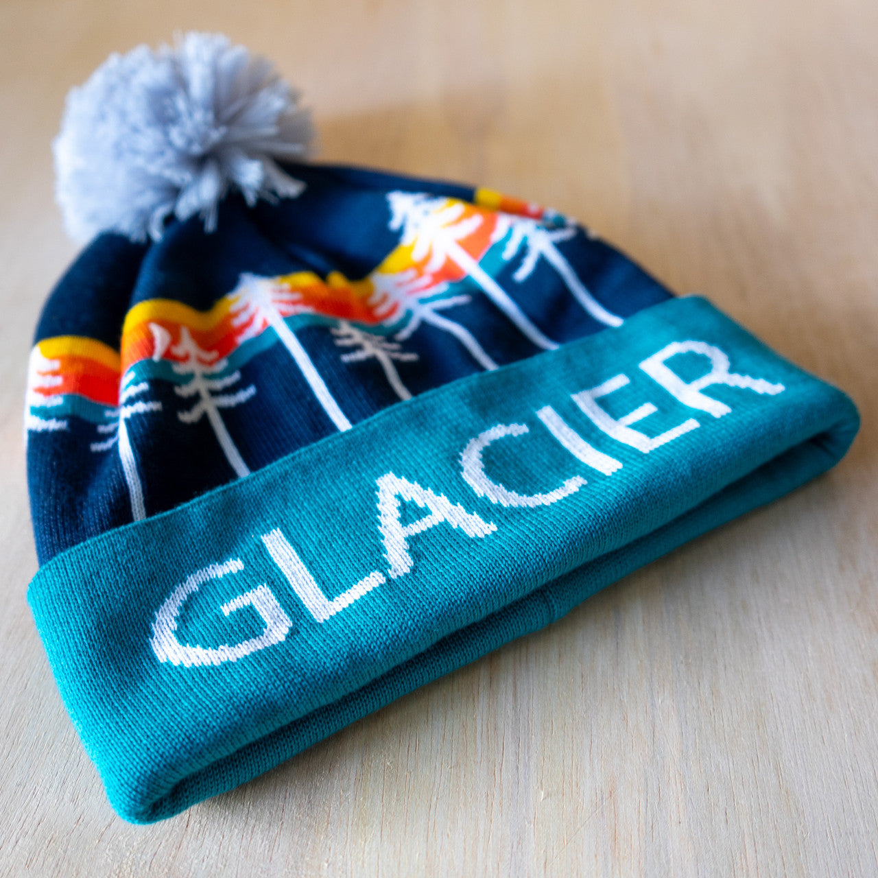 Cuffed Pom Beanie with Trees