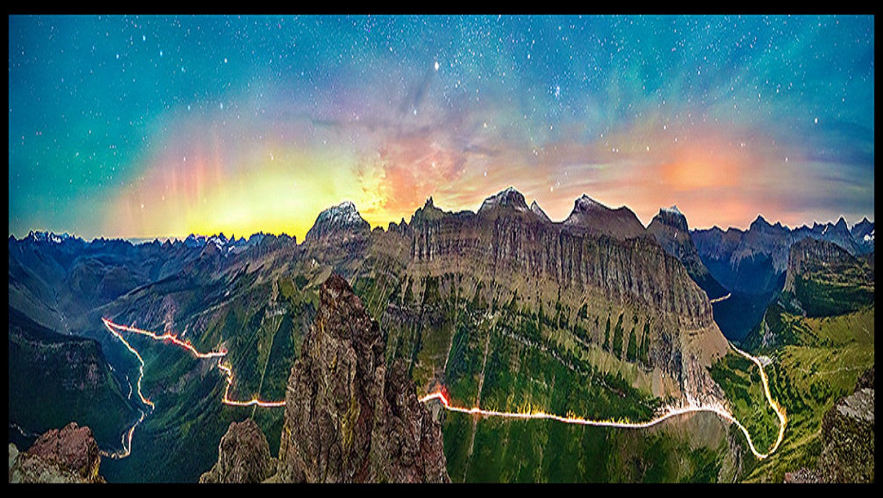 Going-to-the-Sun Road Aurora Framed Canvas