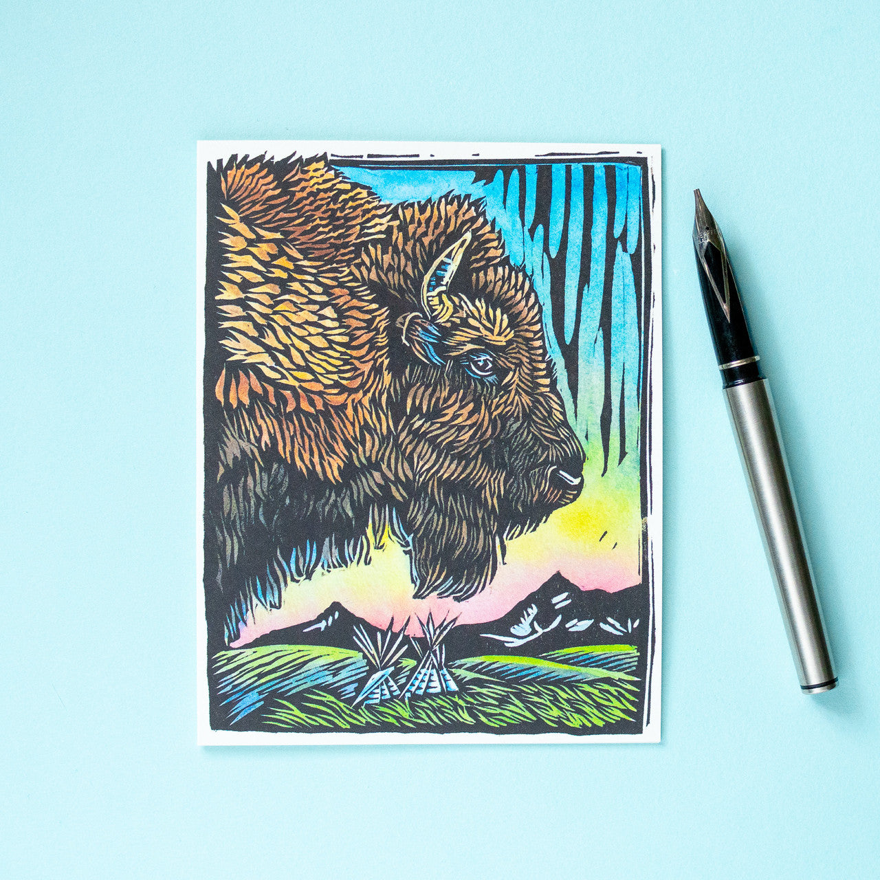 Buffalo Block Print Card