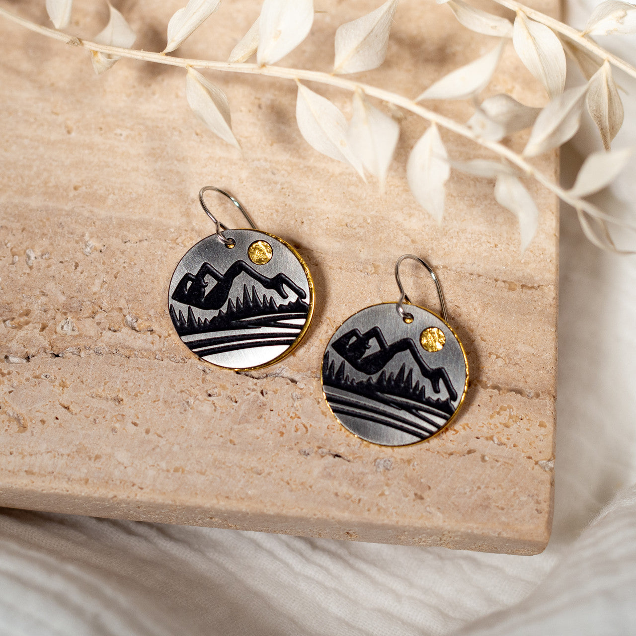 Two-Tone Mountain Disk Earrings