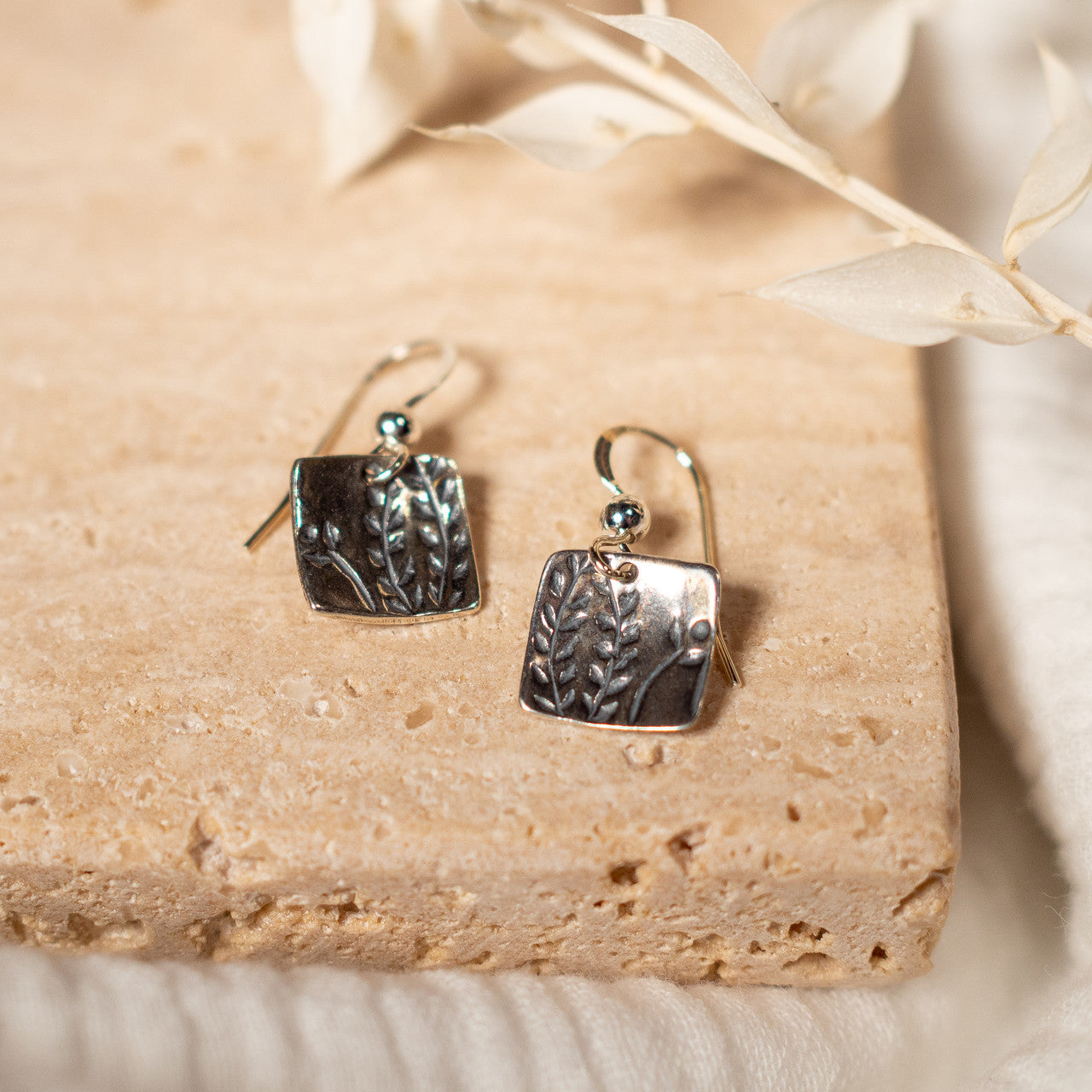 Sterling Silver Stamped Leaf Earrings