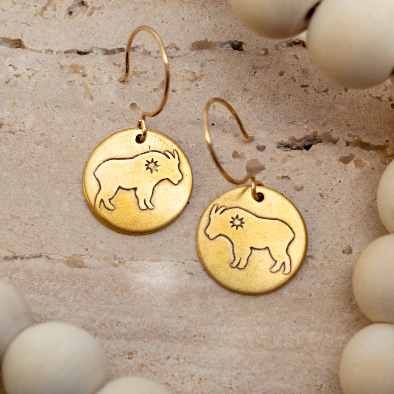 Coin Goat Earrings - Brass