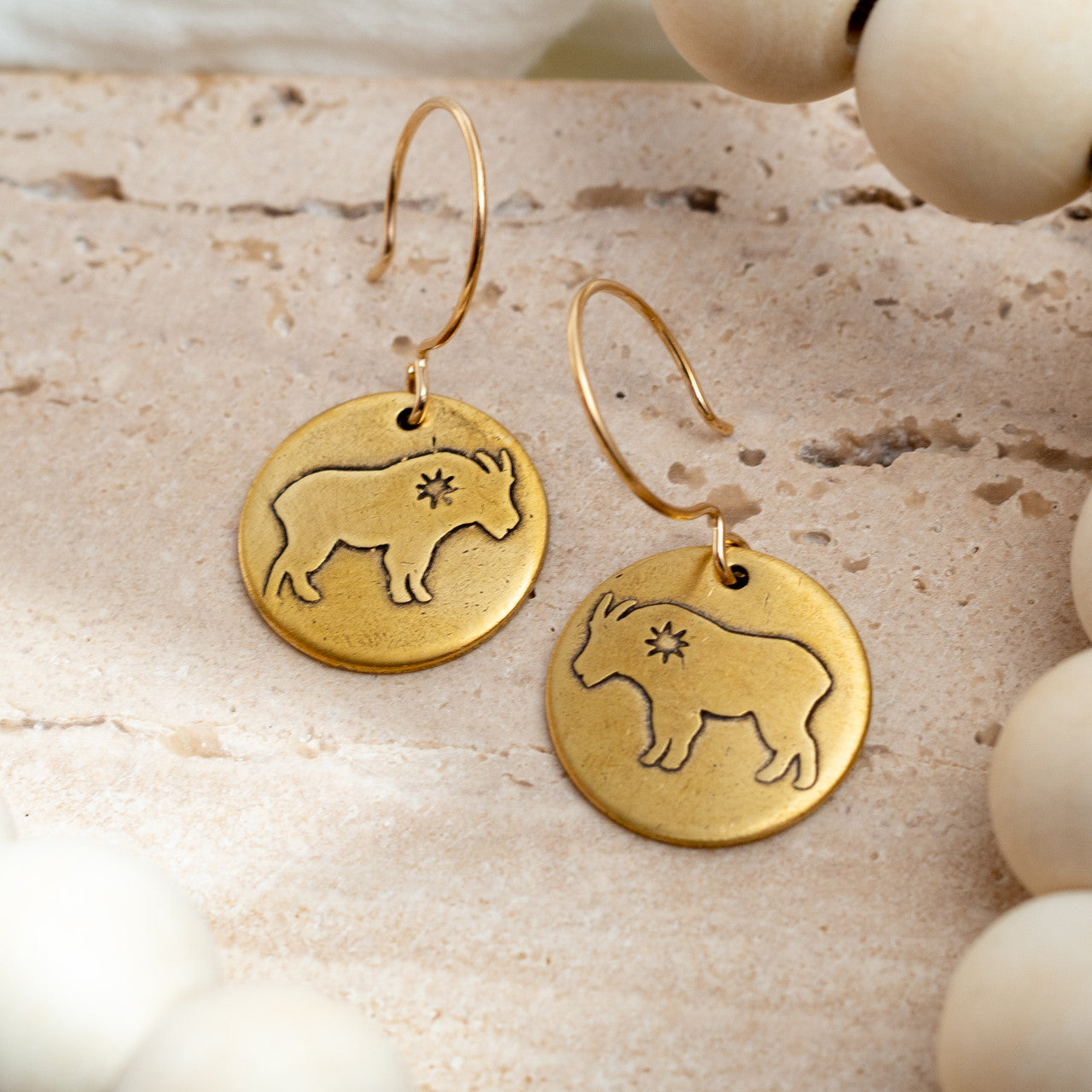 Coin Goat Earrings - Brass