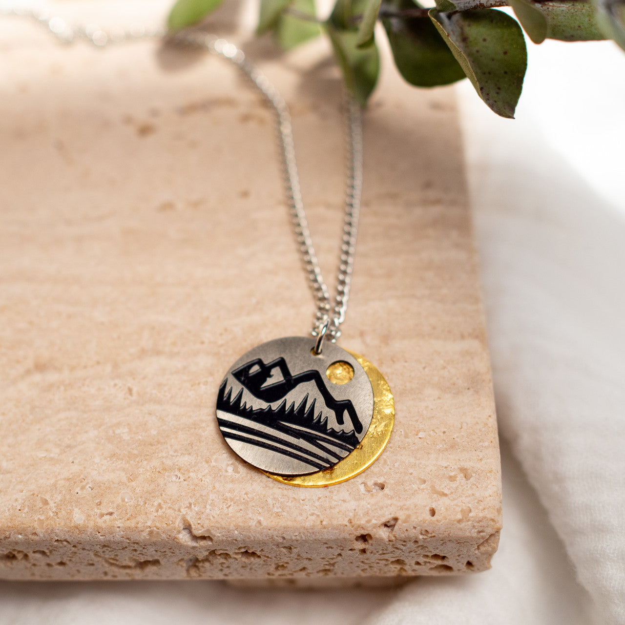 Two-Tone Mountain Disk Necklace