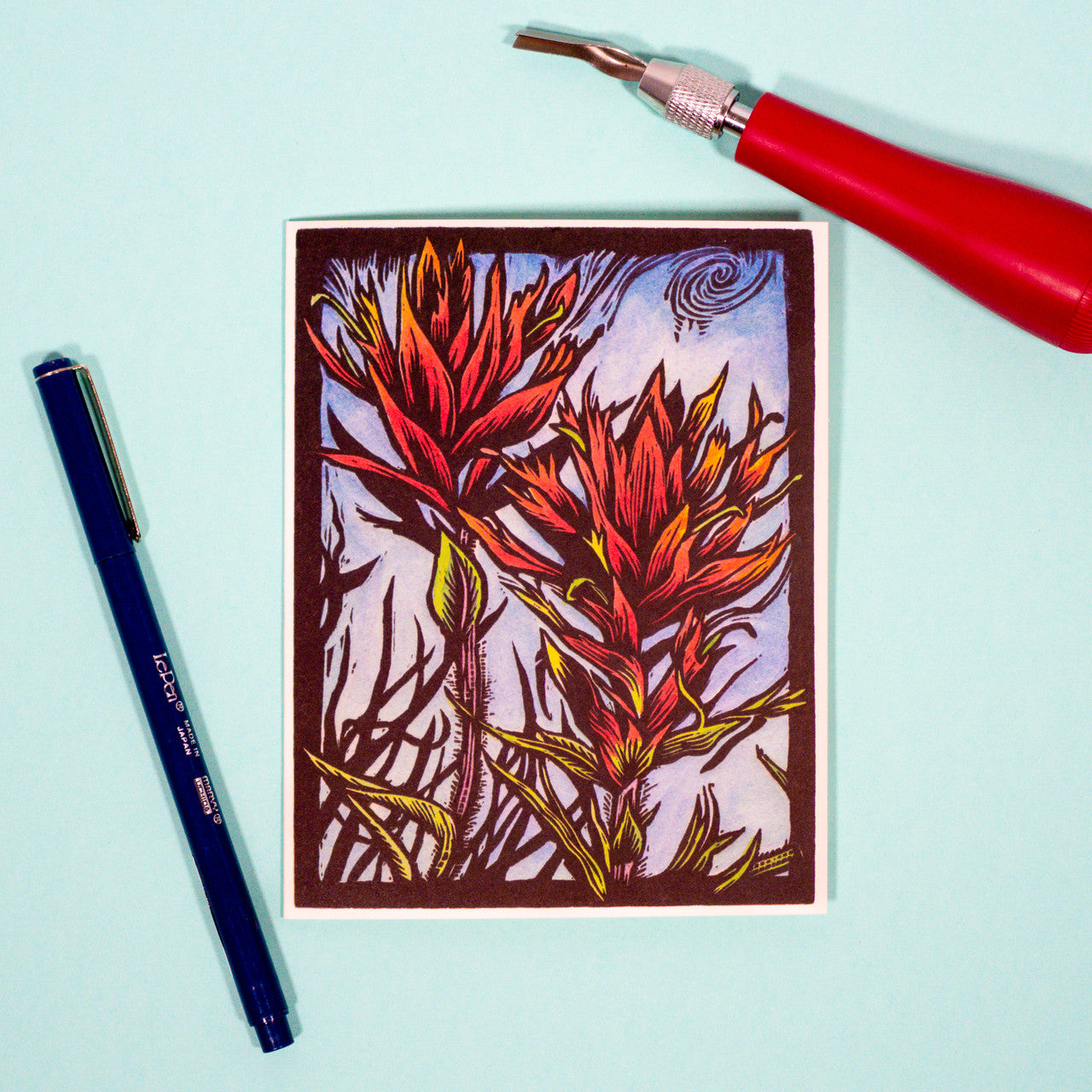Indian Paintbrush Block Print Card