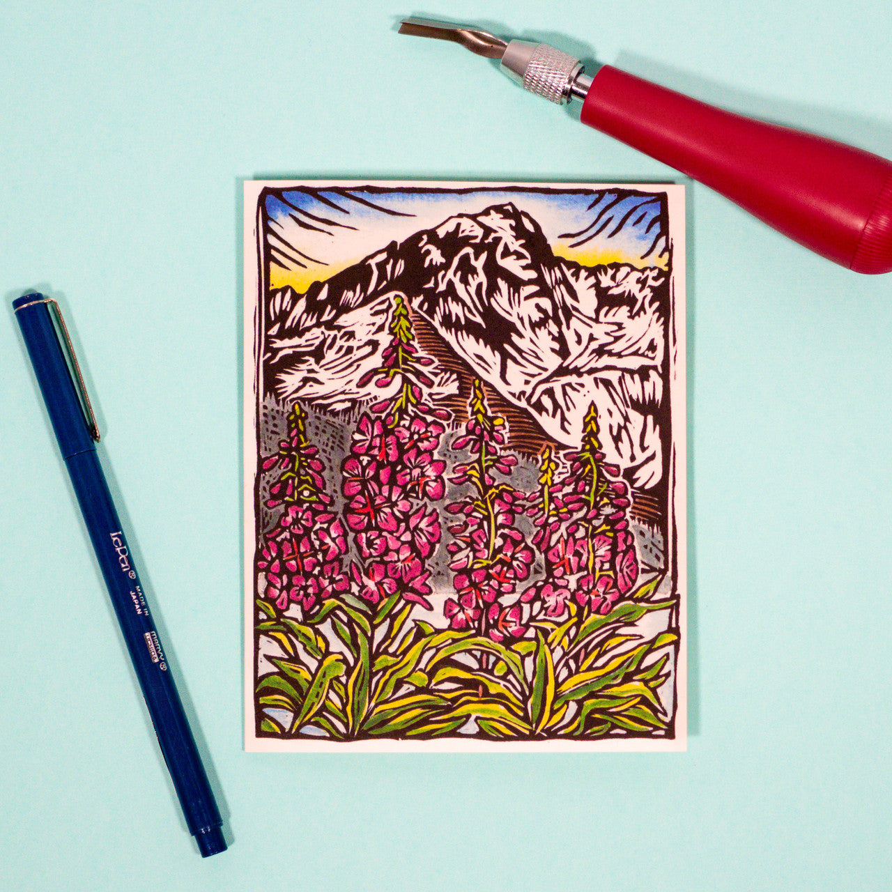 Fireweed Block Print Card