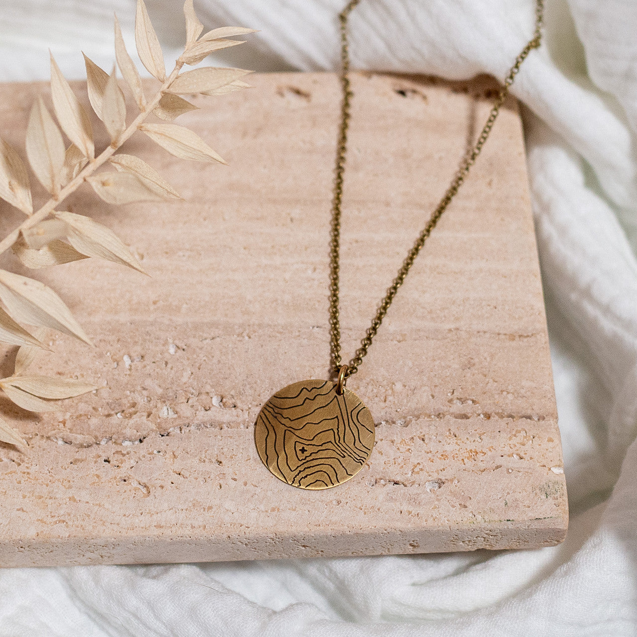 Rising Wolf Topography Necklace - Brass