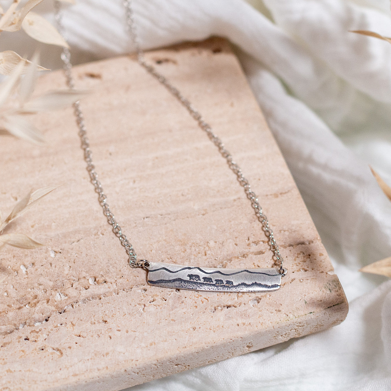 Bear Family Necklace - Silver