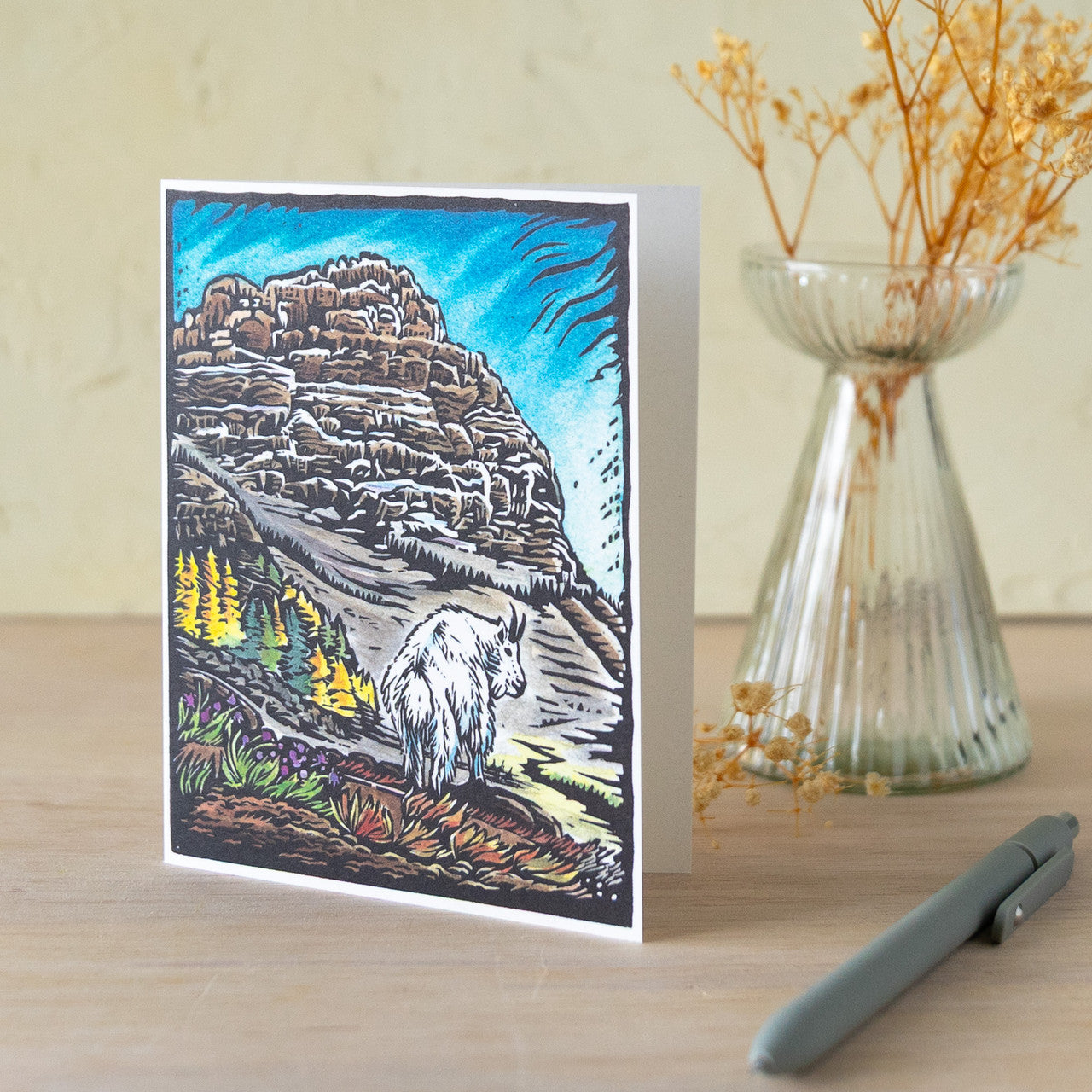 Mountain Goat Block Print Card