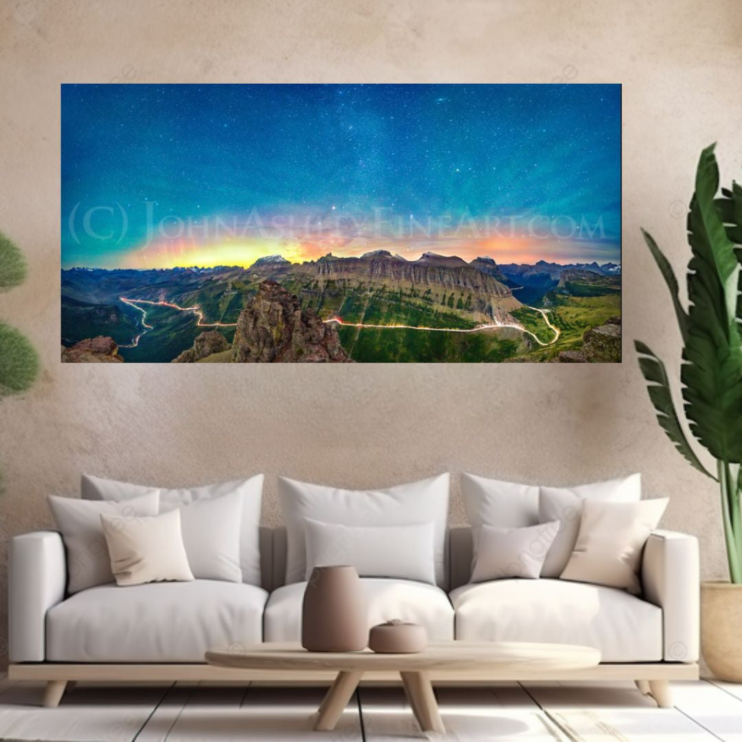 Going-to-the-Sun Road Aurora Framed Canvas