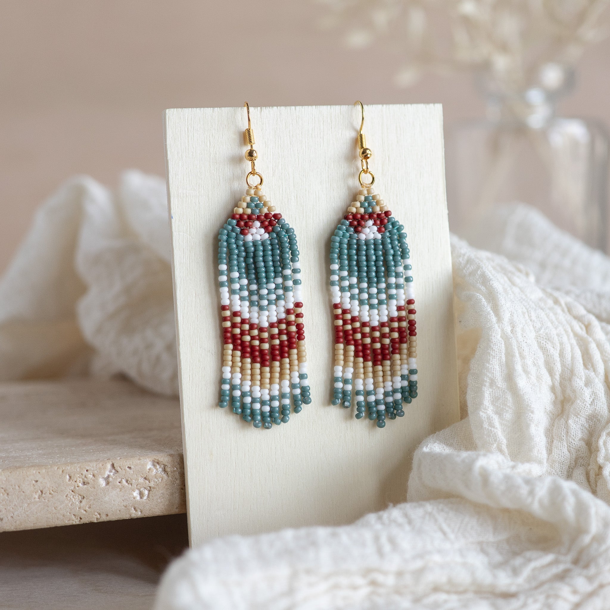 Beaded Fringe Earrings - Eucalyptus