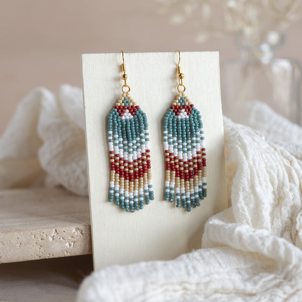 Beaded Fringe Earrings - Eucalyptus