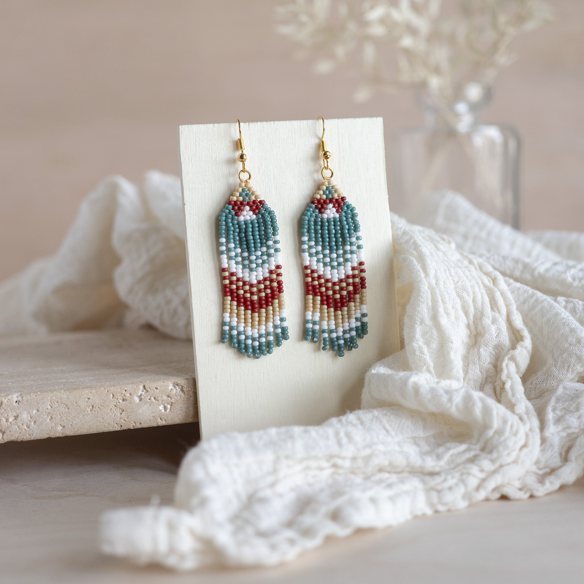 Beaded Fringe Earrings - Eucalyptus