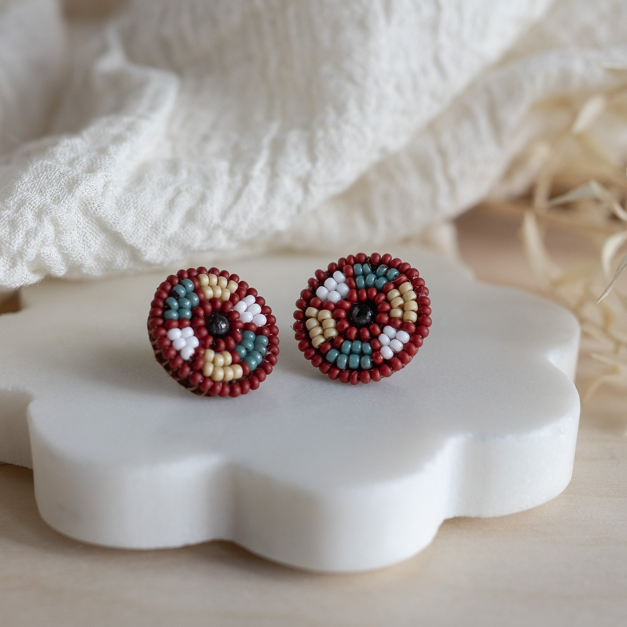 Beaded Stud Earrings - Eucalyptus