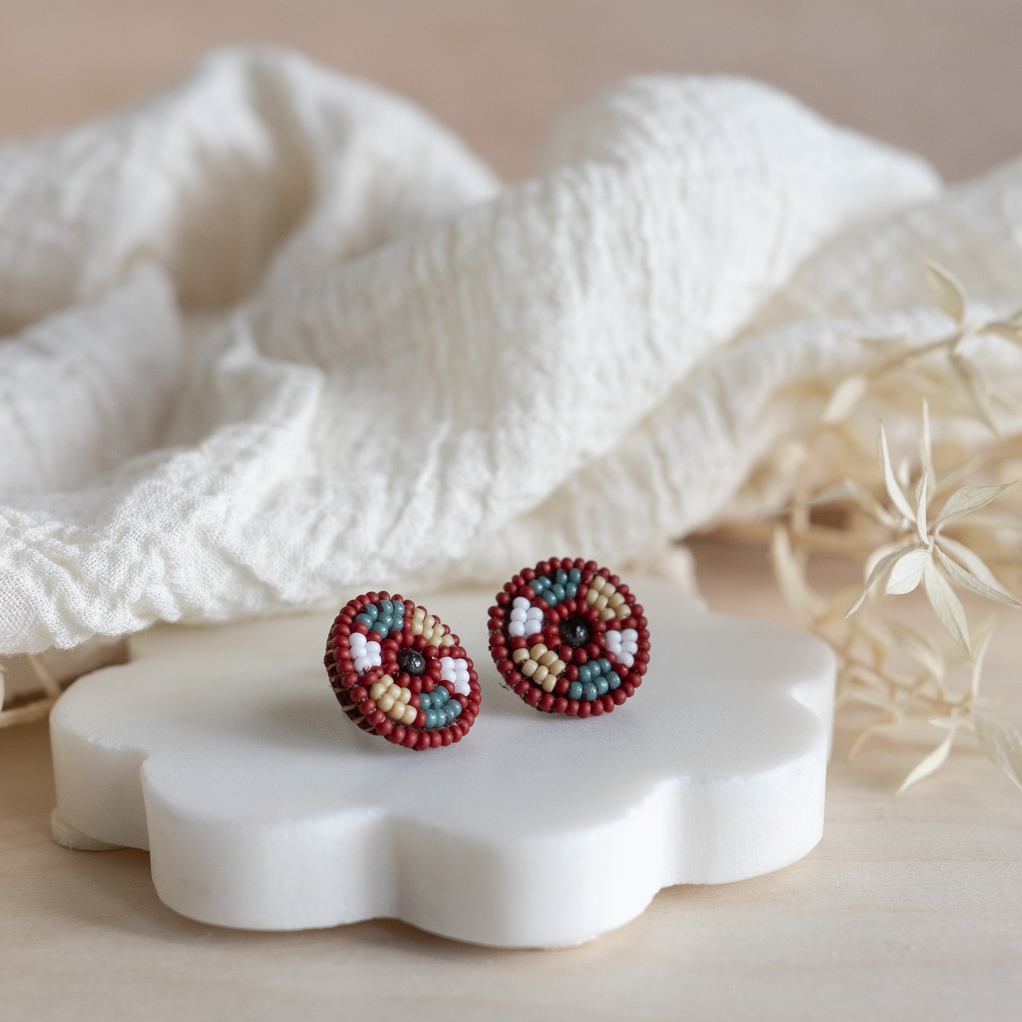 Beaded Stud Earrings - Eucalyptus