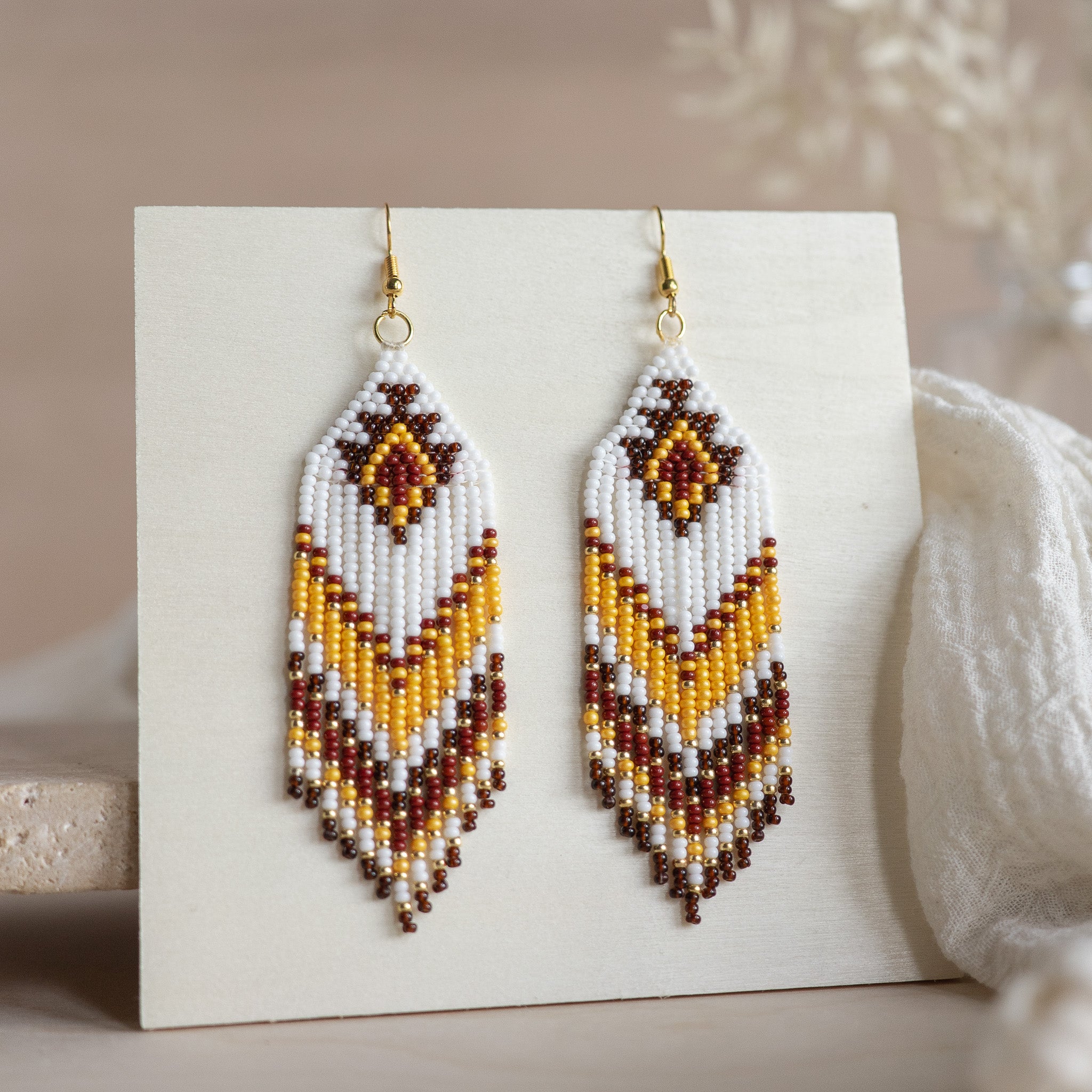 Long Beaded Fringe Earrings - Yellow/Gold