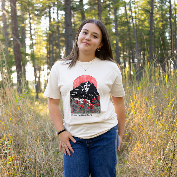 Going-to-the-Sun Mountain Sunset Woodcut Print T-Shirt